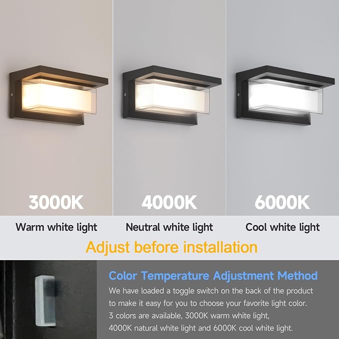 2 Pack 24W LED Outdoor Wall Lights Exterior/Interior Adjustable 3-Color Sconces Lights 2100LM IP65 Waterproof Modern Outdoor Wall Mount Lighting Fixtures Aluminum Wall Lights Compatible with Dimmers