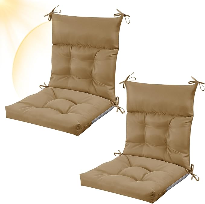 Sintuff 2 Pcs 44 x 21 x 4 Outdoor Chair Cushion Patio Chair Cushions Seat/Back Tufted Pillow with Ties Water Resistant Replacement Indoor Patio Furniture Outdoor Furniture (Solid Color,Brown)