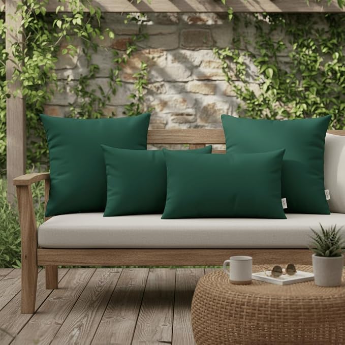 RSH DECOR Sunbrella 26" x 16" Lumbar Throw Pillows Set of 2 | Water and Fade-Resistant Performance Fabric | Outdoor Pillow Covers with Down-Alternative Inserts | Made in USA (Canvas Forest Green)