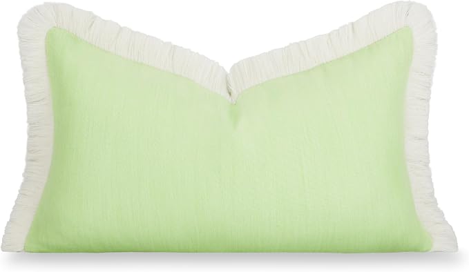 Hofdeco Premium Coastal Hampton Outdoor Performance Lumbar Pillow Cover Only, 12"x20" Water Repellent, UV and Fade Resistant for Backyard, Couch, Poolside, Grass Green Woven Solid