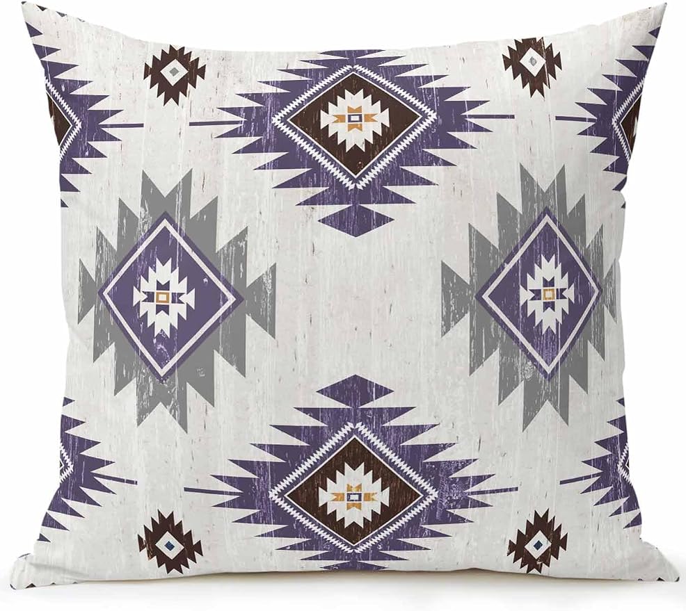 Waterproof Outdoor Pillow 1 Pack Purple Boho Aztec Decorative Throw Pillows Cover & Insert 18x18 Inch Pillowcase Southwest Tribal Style Square Pillows for Couch Sofa Bed Patio Furniture Indoor Outdoor