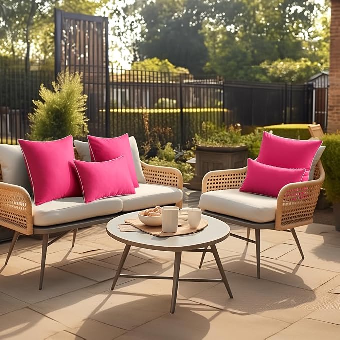 MIULEE Outdoor Waterproof Pillow Covers 12x20 Hot Pink Pack of 2 | Decorative Farmhouse Throw Pillow Covers with Piping,Square Solid Color,Patio Furniture,Summer Couch Tent Sofa Living Room