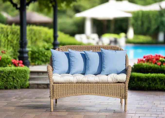RSH DECOR Square Throw Pillows Set of 2, 17x17 Inch Decorative Pillows for Couch, Water-Resistant Patio Furniture Pillows, All-Weather Spun Fabric, Canvas Air Blue - Made in USA