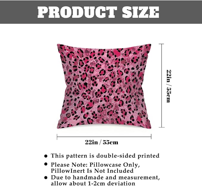 22x22 Inch Outdoor Pillow Covers Set of 2 Waterproof Throw Pillow Covers Decorative Couch Cushion Covers Pink Glitter Leopard Print Square Pillowcases Protectors for Patio Garden Sofa