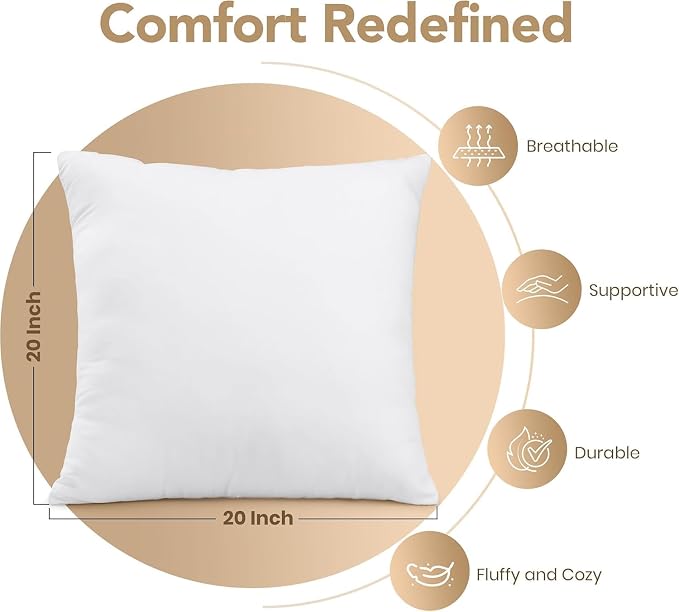 Utopia Bedding 20x20 Outdoor Pillows, Water Resistant Throw Pillows, 4-Pack | Outdoor Throw Pillows, Water Repellent, Decorative Pillow for Patio Furniture & Porches, Plush & Supportive, Pack of 4, White