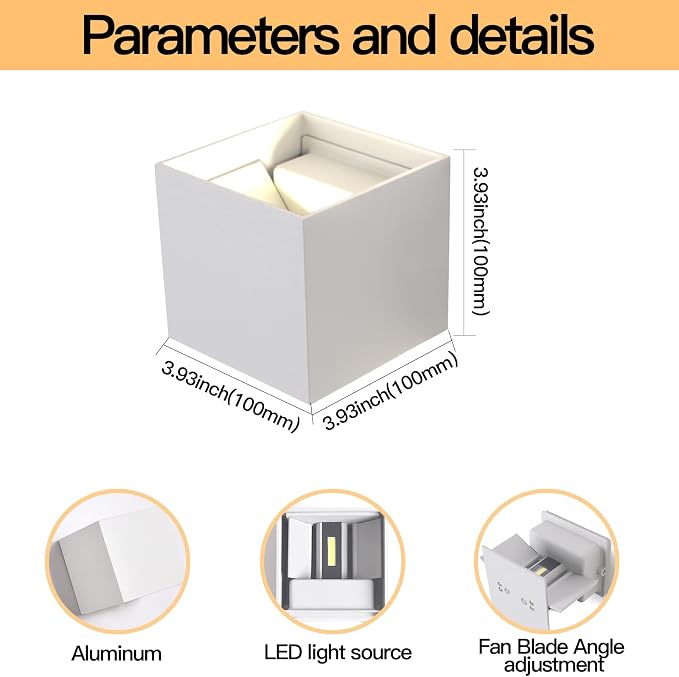 Mille Lucciole 12W 4Pack Outdoor Wall Lights Exterior/Interior,LED White Outdoor Wall Sconces Light Fixtures Modern,IP65 Waterproof Square Aluminum Wall Lamps, Up and Down Lights 6500K Cold Lights