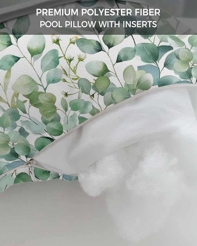 Green Eucalyptus Leaves Outdoor Pillows with Insert 11x16 Inch Watercolor Spring Botanical Waterproof Headrest Pillows with Adjustable Strap Lounger Chair Throw for Patio Furnitures, 2 Pack