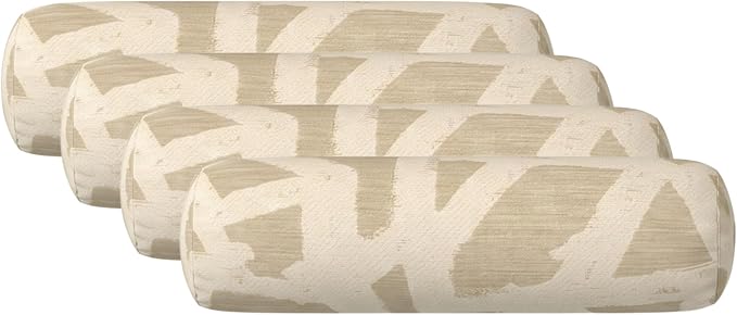RSH DECOR: Sunbrella Neck Roll Pillows Set of 4 | 20” x 6” | Outdoor Bolster for Patio, Deck, Porch, or Poolside Furniture | Water & Fade-Resistant | Made in USA (Draft Parchment)