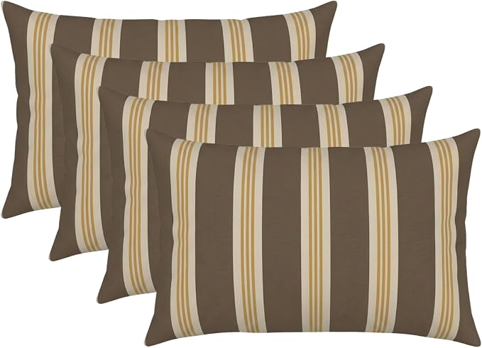RSH DECOR: Outdura Lumbar Throw Pillows Set of 4 | 20" x 12" | Water and Fade-Resistant Performance Fabric | Outdoor Pillow Covers with Down-Alternative Inserts | Made in USA (Tory Alloy)