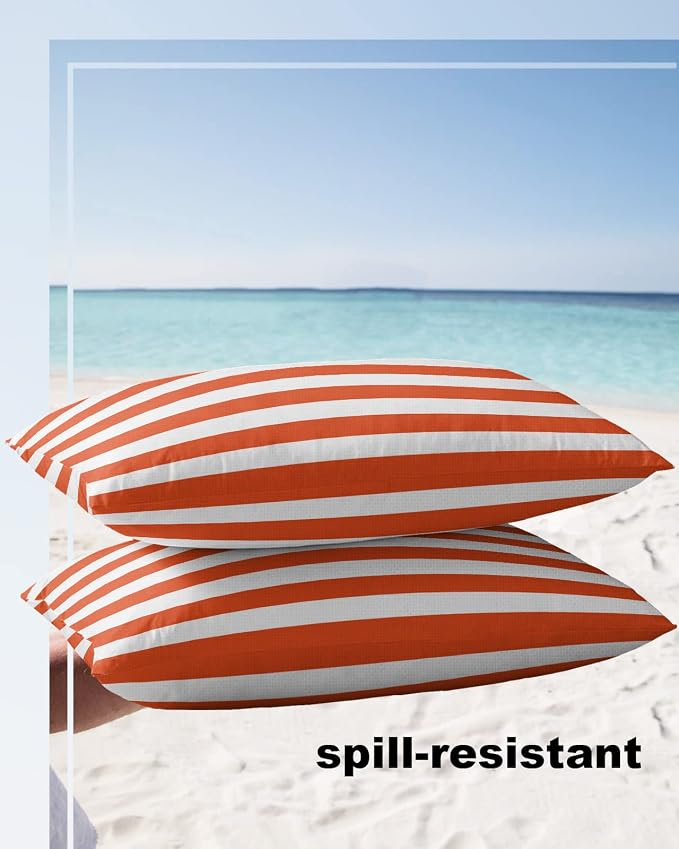 Lumbar Throw Pillow Covers 12x20 Outdoor Waterproof Pillow Covers for Patio Furniture Orange and White Stripes Throw Pillow Cover Solid Striped Pillowcases Set of 2 Cushion Case for Sofa Couch Chair