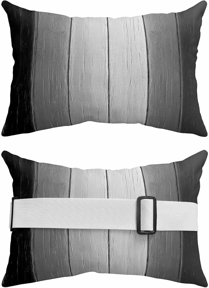 Black Gray Ombre Outdoor Pillows for Chaise Lounge Chair Beach Headrest Pillow Set of 2 Waterproof Lumbar Pillows with Insert&Strap Vintage Country Wooden Recliner Neck Pillow for Patio Pool 12"x20"