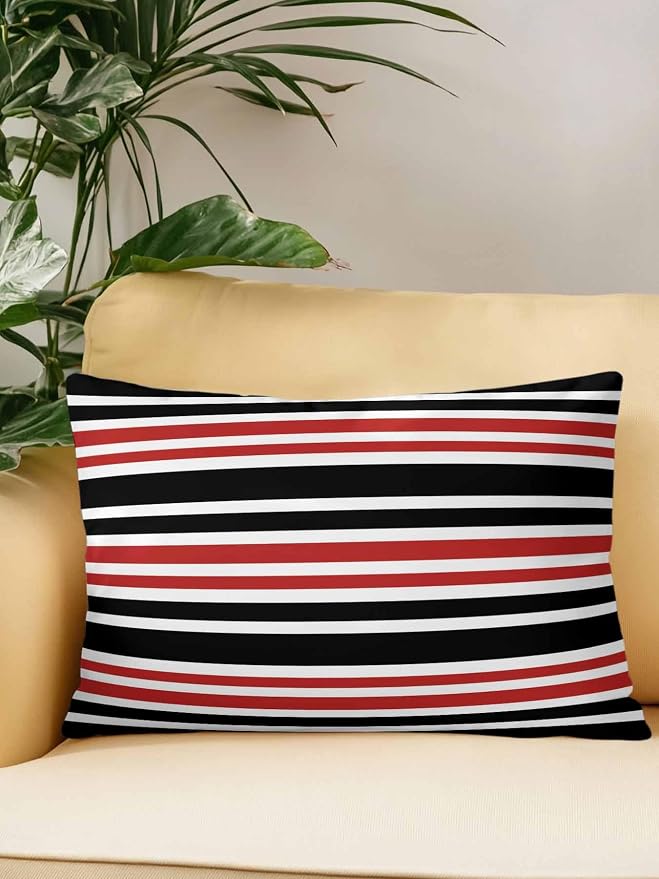 Outdoor Waterproof Throw Pillows Black Red Contrast Monochromatic Tones Patio Pillows,Decorative Pillow Covers with Insert,Pillow Cushion Case for Garden Couch Sofa Geometric Line