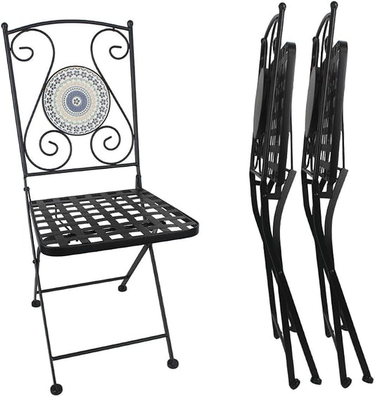 Folding Patio Chairs Set of 2 Mosaic Bistro Chair Outdoor Seating | Garden Patio Furniture Seating Heavy Duty Metal Frame Dining Chairs for Lawn Yard Balcony Porch Backyard Poolside