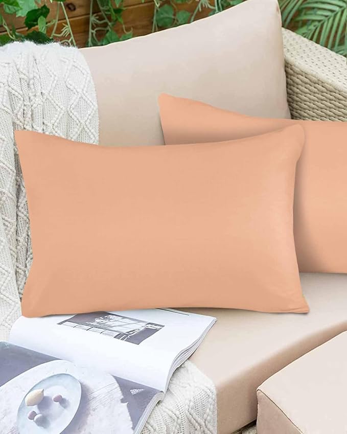 Outdoor Waterproof Throw Pillow Covers Set of 2 Peach Fuzz Pink Lumbar Pillowcases 20x12 Inches Solid Color Patio Decorative Pillows Cushion Case Patio Pillows for Couch Bed Chair Garden