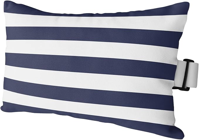 Recliner Head Pillows Lounge Chair Pillows with Insert Navy Blue White Stripe Lumbar Pillows with Adjustable Strap Outdoor Waterproof Patio Pillows for Couch Beach Pool Office Chair, 1 PCS