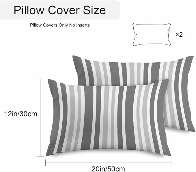 Grey Stripe Outdoor Pillow Covers 20x12 Inch Lumbar Pillow Covers Set of 2 Waterproof Decorative Throw Pillow Cases Farmhouse Minimalist Striped Cushion Covers for Patio Furniture Garden Couch Sofa