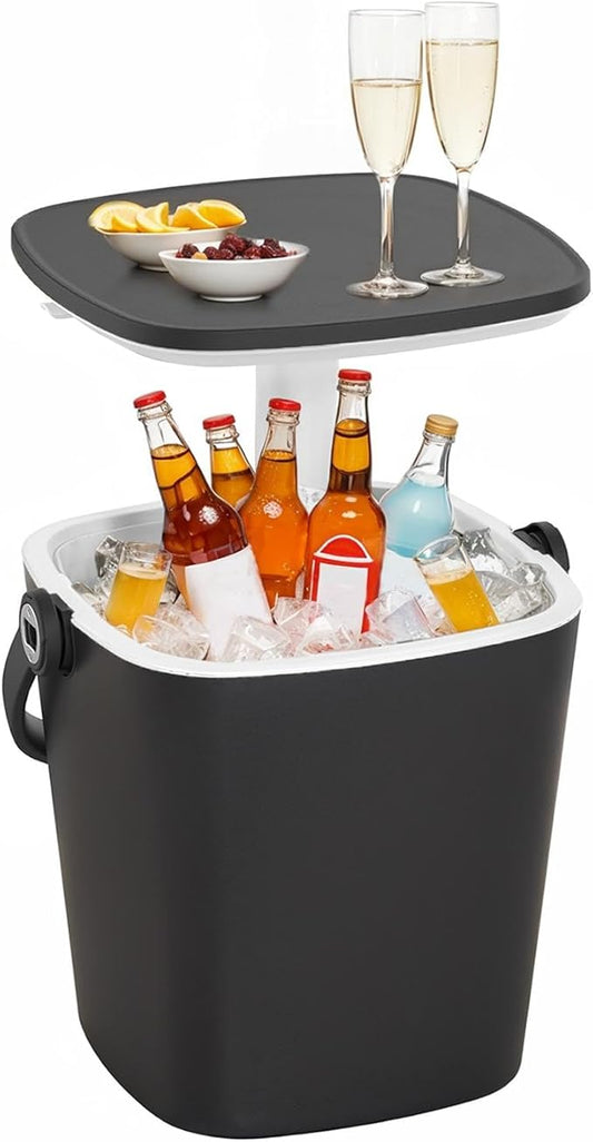 Outdoor Cool Bar Table Portable Cooler Side Table with Handle, Bottle Opener & Lift Top Lid,3-in-1 Cocktail Coffee Table Sturdy,Waterproof & UV Resistant Indoor Outdoor Use(Black)