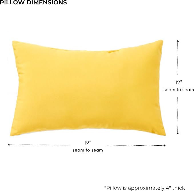 Set of 2 Outdoor Throw Pillows 19 x 12 Inch – Reversible Rectangle Patio Accent Pillows – Weather-Resistant Polyester Fabric – Eco-Friendly Recycled Polyfiber Fill – Sunbeam