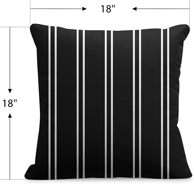 Outdoor Throw Pillow Covers, Stripes, Set of 2, 18 x 18 Inch | Black and White Pillowcase Square Cushion Case Farmhouse Garden Decorative Pillows for Couch Beach Patio