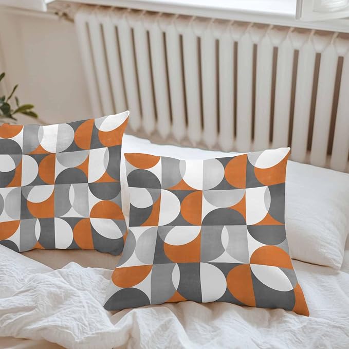 Vandarllin Outdoor Throw Pillows Covers 26x26 inch Set of 2 Waterproof Mid Century Geometric Decorative Zippered Cushion Covers for Patio Furniture, Abstract Modern Orange Lumbar Pillowcases
