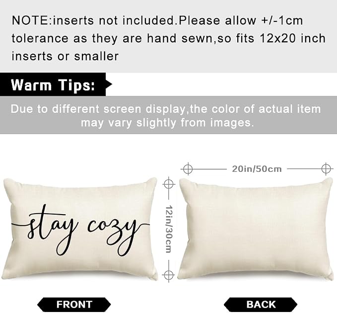 RABUSOFA White Outdoor Pillow Covers 12x20 Waterproof Stay Cozy Decoration | Outdoor Patio Decoration, Waterproof & Durable Fabric, Machine Washable, Invisible Zipper, Not Insert