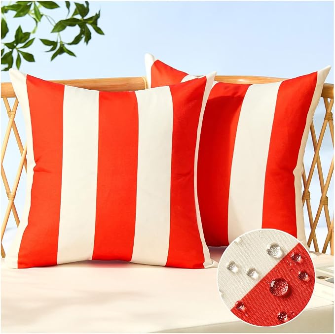 Allorry Outdoor Pillow Covers 16x16 Orange Red Striped Outdoor Decor 007G16 | Striped Pillow Covers|for Spring Summer Outdoor Waterproof Garden Patio Furniture Sofa Bed Home Decor