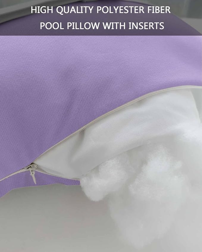 DecorLovee Purple Outdoor Recliner Pillows for Head, Modern Pure Lavender Waterproof Chair Pillow with Elastic Stripe, Farmhouse Chaise Lounge Headrest Pillow for Patio/Beach/Pool 2Pack, 11"x16"