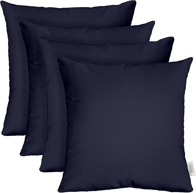 RSH DECOR: Sunbrella Square Throw Pillows Set of 4 | 17" x 17" | Water and Fade-Resistant Performance Fabric | Outdoor Pillow Covers with Down-Alternative Inserts | Canvas Navy Blue