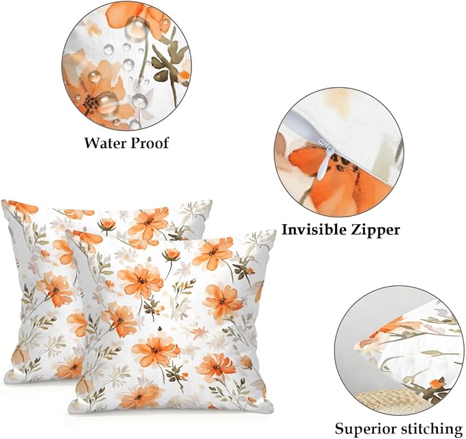 20x20 Inch Outdoor Pillow Covers Set of 2 Waterproof Throw Pillow Covers Decorative Couch Cushion Covers Floral Leaves Square Pillowcases Protectors for Patio Garden Sofa