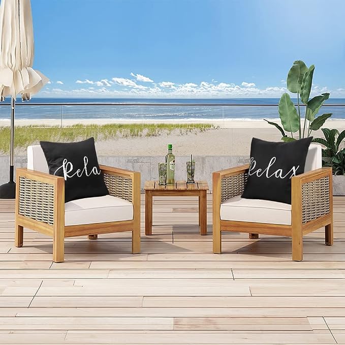 Merrycolor Pack of 2 Black and White Outdoor Waterproof Pillow Covers Relax Decorative Throw Pillow Covers Outdoor Pillows Covers for Patio Furniture Tent Balcony Couch Sofa （Relax 20x20 Inch