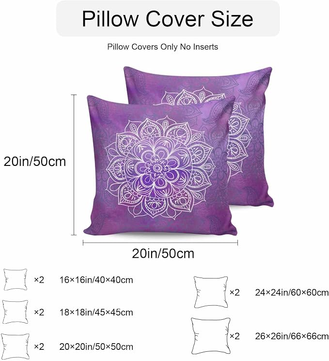 Vandarllin Outdoor Throw Pillows Covers 18x18 inch Set of 2 Waterproof Purple Boho Floral Decorative Zippered Cushion Covers for Patio Furniture, Bohemian Flower Lumbar Pillowcases