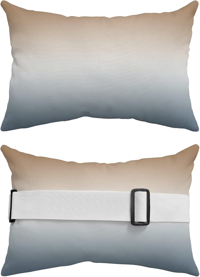 Outdoor Pillows Covers with Inserts Brown Grey Gradient Waterproof Recliner Pillow with Adjustable Strap Throw Pillows for Patio Furniture Pool Lounge Chair, 11x16 inch, 2PCS