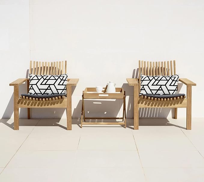 Pack of 2 Outdoor Waterproof Decorative Lumbar Pillows Covers for Patio Furniture, 20x12 Inch Fade Resistant Patio Garden Lumbar Cushion Covers for Couch Bed Sofa, Geometric Black