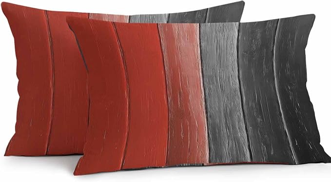 Lumbar Pillow Covers 20x12 Inch Set of 2, Red Black Ombre Waterproof Outdoor Cushion Covers, Vintage Farmhouse Wooden Decorative Pillowcases for Couch, Sofa, Bed, Garden, Patio