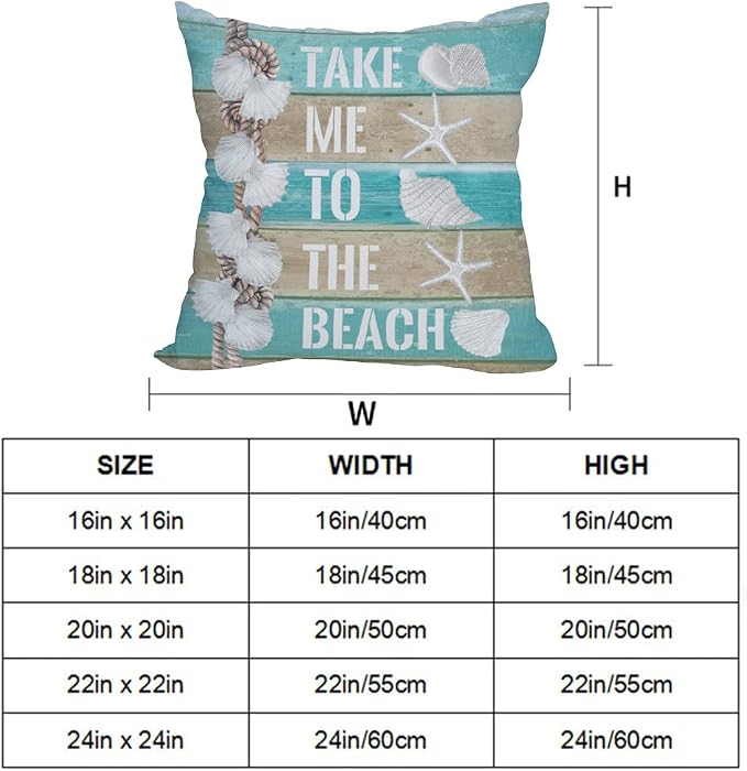 Outdoor Waterproof Throw Pillow Covers 18x18 inch Nautical Wood Beach Starfish Scallop Decorative Pillow Covers Coastal Theme Pillowcase for Patio Furniture Garden Set of 4, Turquoise Blue