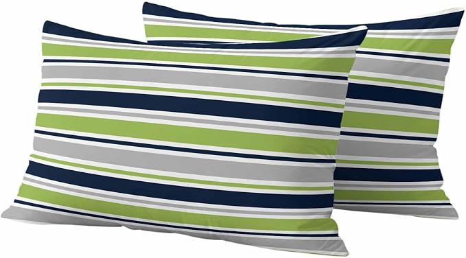 Lumbar Pillow Covers 12 x 20 Inches, Green Gray Striped Waterproof Throw Pillow Cover Set of 2, Farmhouse Stripes Modern Abstract Art Decorative Rectangle Cushion Covers for Patio/Couch/Garden
