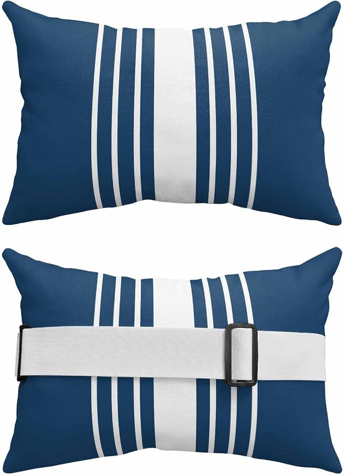 Pack of 4 Outdoor Lumbar Pillow Covers 12x20 Inch, Navy Blue White Stripe Waterproof Throw Pillow Covers Set, Modern Rustic Vertical Striped Indoor&Outdoor Cushion Cases for Patio Porch Beach