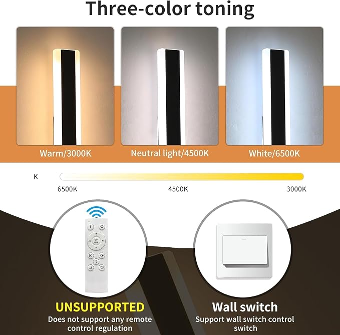 39inch Modern Exterior Lights for House, Outdoor LED Wall Sconces, 3 Color 3000K/4500K/6000K, IP65 Waterproof, Black Long Porch Wall Mount Lighting for Patio, Yard, Garage