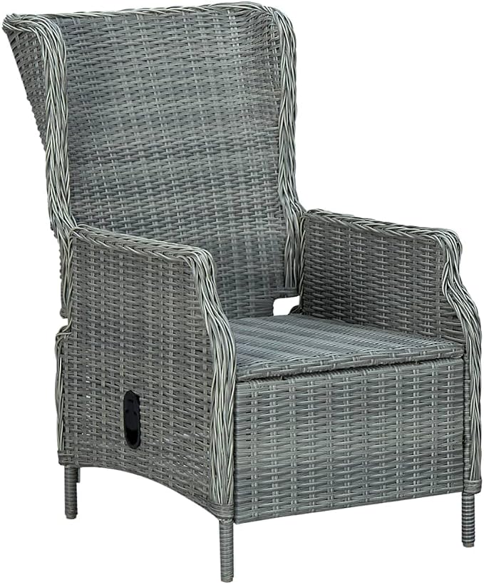 9 Piece Patio Dining Set with Cushions Poly Rattan Light Gray Outdoor Reclining Chairs PE Wicker Table Tempered Glass Garden Furniture