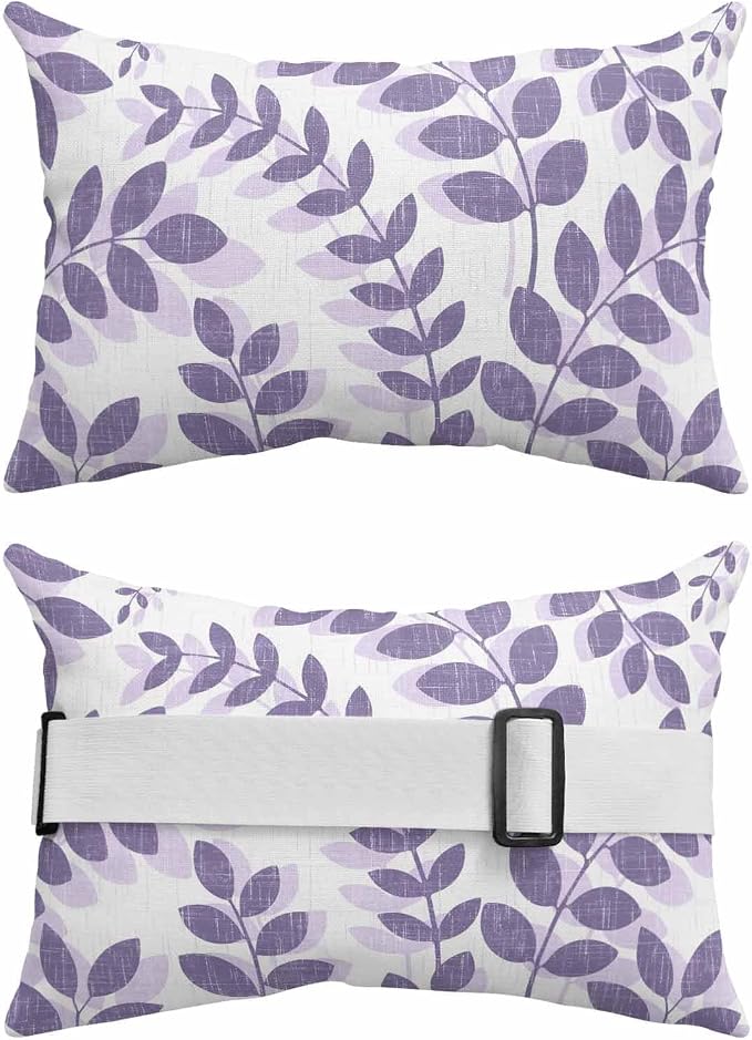 Chaise Lounge Headrest Pillow 1 Pack, Laverder Leaves Waterproof Chair Pillows with Insert & Adjustable Elastic Strap for Beach Recliner, Summer Farmhouse Botanical Leaf Branch Outdoor Patio Pillow