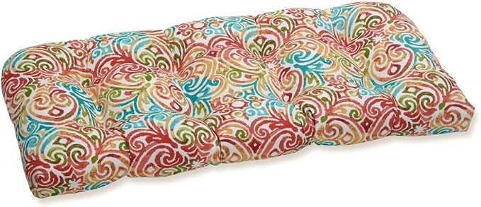 Pillow Perfect Outdoor/Indoor Corinthian Dapple Tufted Loveseat Cushion, 44" x 19", Blue, 2 Pack
