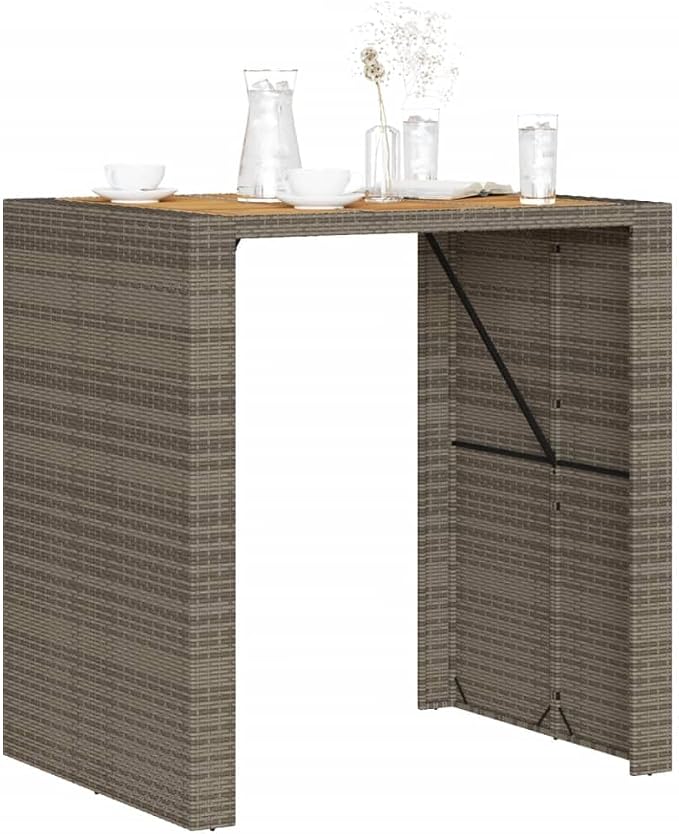 Grey Outdoor Bar Table Rectangular Synthetic Poly Rattan with Powder-Coated Steel Frame Durable Furniture for Garden Patio Dining