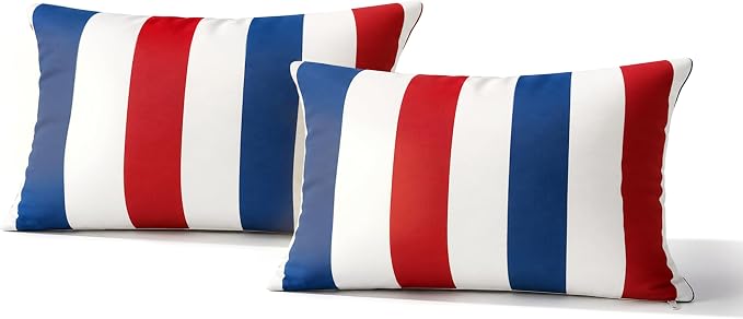 Pack of 2 Outdoor Waterproof Striped Pillow Covers Decorative Throw Covers | 12x20,Garden Cushion Covers, Farmhouse Pillowcases for Couch Sofa Patio Tent Balcony
