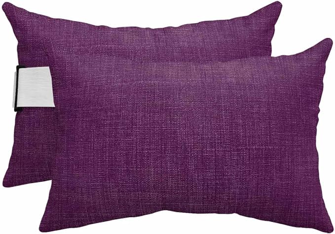 Pack of 2 Outdoor Lumbar Pillow Covers 12x20 Inch, Purple Burlap Texture Waterproof Throw Pillow Covers Set, Farmhouse Vintage Purple Indoor&Outdoor Decorative Cushion Cases for Patio Porch Beach