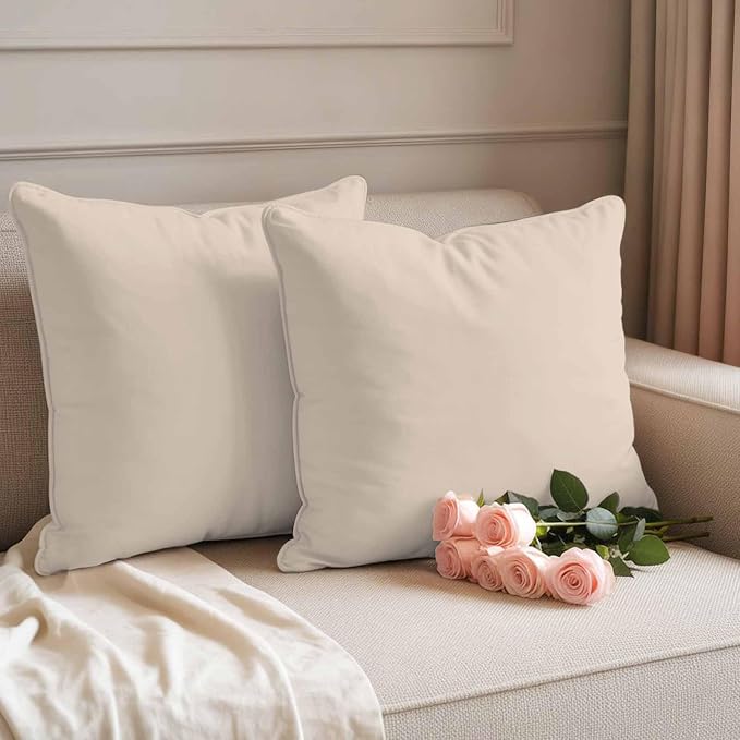 Outdoor Pillow Covers 26 x 26 Inches, Beige Pure Color Waterproof Throw Pillow Cover Set of 2, Aesthetics Contemporary Modern Decorative Square Cushion Covers for Patio/Couch/Garden