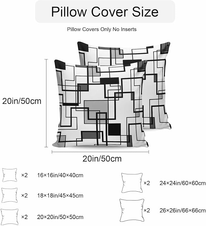 Vandarllin Outdoor Throw Pillows Covers 20x20 inch Set of 2 Waterproof Gray Geometric Stripes Decorative Zippered Cushion Covers for Patio Furniture, Modern Abstract Lines Lumbar Pillowcases