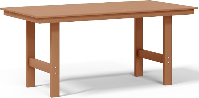Costaelm Outdoor Patio Table, Outdoor Dining Table for 6, Weather Resistant Rectangle Patio Table with Umbrella Hole for Outside, Garden, Poolside, Porch, Teak