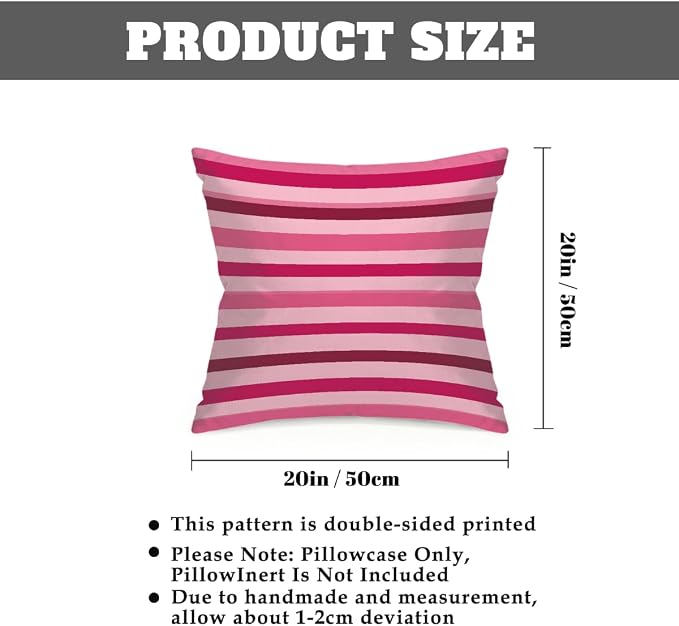 20x20 Inch Outdoor Pillow Covers Set of 2 Waterproof Throw Pillow Covers Decorative Couch Cushion Covers Pink Red Striped Square Pillowcases Protectors for Patio Garden Sofa