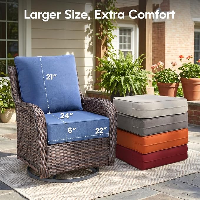 Luxury 22*24*6in Outdoor Patio Cushions, 5 Pieces Navy Blue Outdoor Cushion | 6'' Thick Outdoor Cushions, Water-Resistant, Reversible, Removable Cover, for Patio Chairs Sofa Couch Loveseat