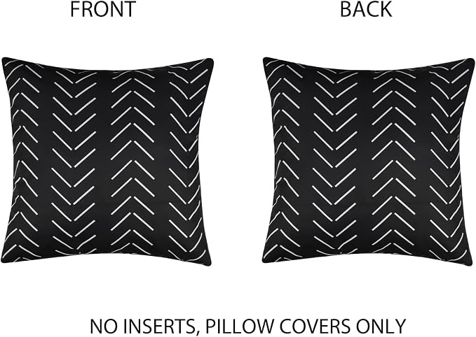 Adabana Geometric Waterproof Outdoor Pillow Covers 16x16 Black and White | Set of 2 Waterproof Design for Patio, Porch, Garden and Beach Decor